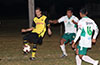 Rafeal Santos of Bateman(left) being guarded by Alberto Correto(center) and Jose Gutierrez of FC Tuxpan