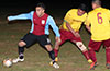 Mario Olaya of Maidstone(left) protecting the ball from Alberto Carreto(center) and Carlos Bolvito of FC Tuxpan