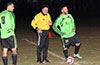 Gehider Garcia(left), referee Mark Passiatore, and Martin Zuniga passing a joke before the second half was to begin