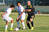 Jorge Melgar of FC Tuxpan(left), Nettie Sanchez of FC Tuxpan and Wilber Hernandez of Hampton FC fighting for the ball