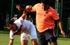 Manuel Lizano(left) of Bateman and Diego Marles of Maidstone fighting for the ball