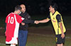 Eddie Lopez of Tortorella(left) and Juan Zuluaga of Bateman shaking hands before the coin toss