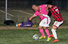 Ivan Espinoza of FC Tuxpan(left) holding off Esteban Uchupaille of Cuenca FC
