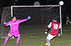 Antonio Chavez, FC Tuxpan keeper, left, and Mario Olaya of Maidstone Market watching the shot go wide