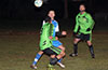 Gehider Garcia(front) of Hampton FC and Daniel Salazar of Tortorella Pools(rear) going for the ball