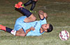 Sergio Campohermoso of Sag Harbor admitting to fouling Gehider Garcia of Hampton FC