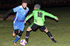 Leonardo Garcia of Bateman(left) dribbling by Jose Almansa of Hampton FC looking at the ball