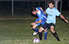 Leonardo Garcia of Hampton FC(right) blocking the ball from Pablo Gonzalez of Bateman