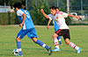Rodolfo Marin of Tortorella Pools(#5) trying to get by Romulo Tubatan of Bateman Painting