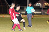 Everyone watching the ball(l-r), Xavi Piedramartel of Maidstone, Andrey Cruz of Hampton FC, referee, and Antonio Padilla