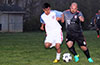 Jeremias Pedrosimon of Sag Harbor United(left) and Wilber Hernandez of Hampton FC fighting for the ball