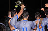 Hampton FC celebrating their victory of Tortorella Pools