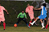 Jean Paul Palacios(blue) of Tortorella Pools taking a shot at the Maidstone Market goal
