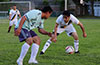 Christian Neira of FC Tuxpan(left) and Cristian Baros of Hampton Construction staring down each other
