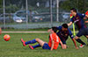Sebastian Kruly of EH Soccer Fever(left), Antonio Padilla and Eddy Juarez of Maidstone Market going for the ball